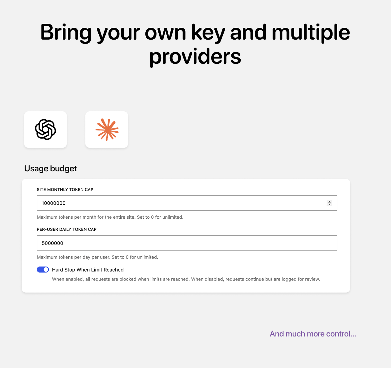 SophMate - Showing BYOK and multiple providers.