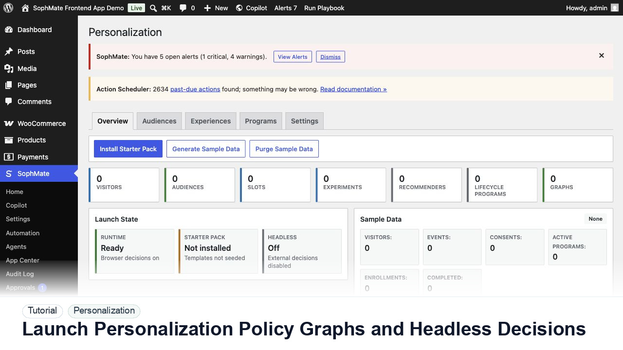 SophMate tutorial image for Launch Personalization Policy Graphs and Headless Decisions showing the related wp-admin workflow context.